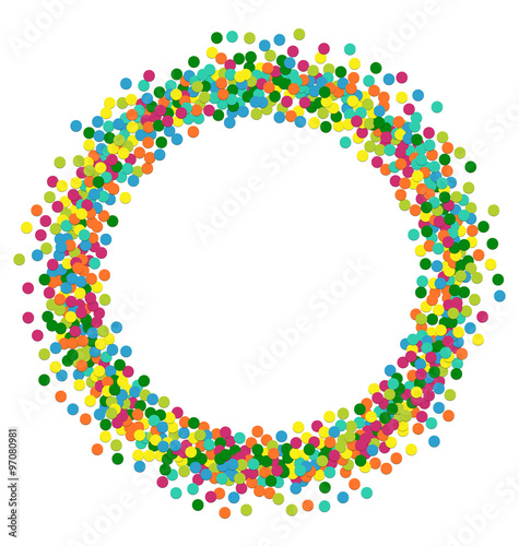 Christmas background round frame from colourful confetti