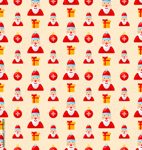 Fototapeta Naklejka Na Ścianę i Meble -  Merry Christmas seamless pattern with Santa and gifts