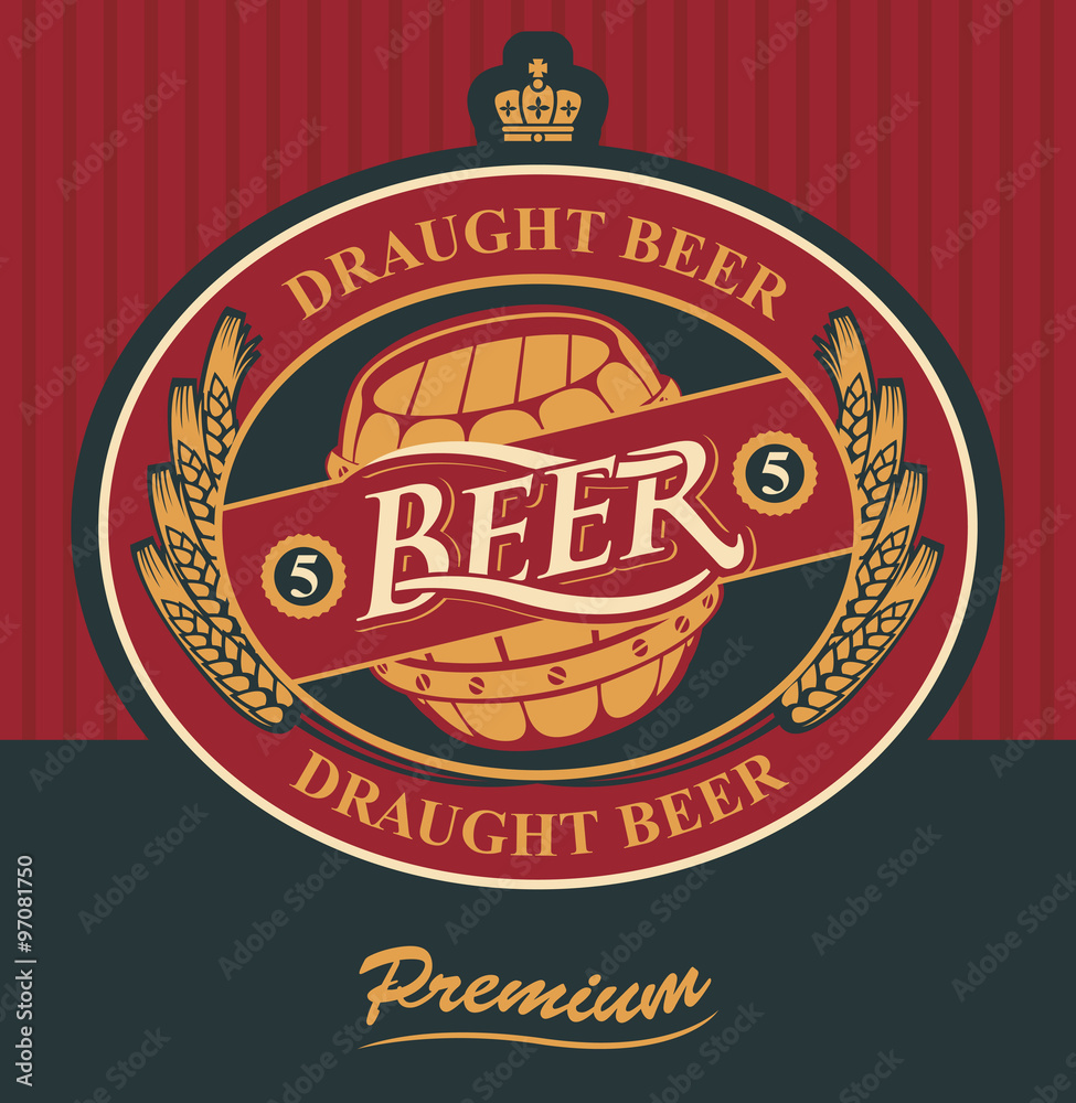 Obraz premium oval label for draft beer with ears of wheat