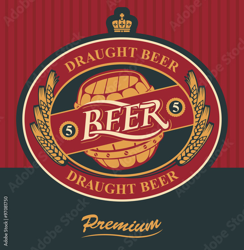 oval label for draft beer with ears of wheat