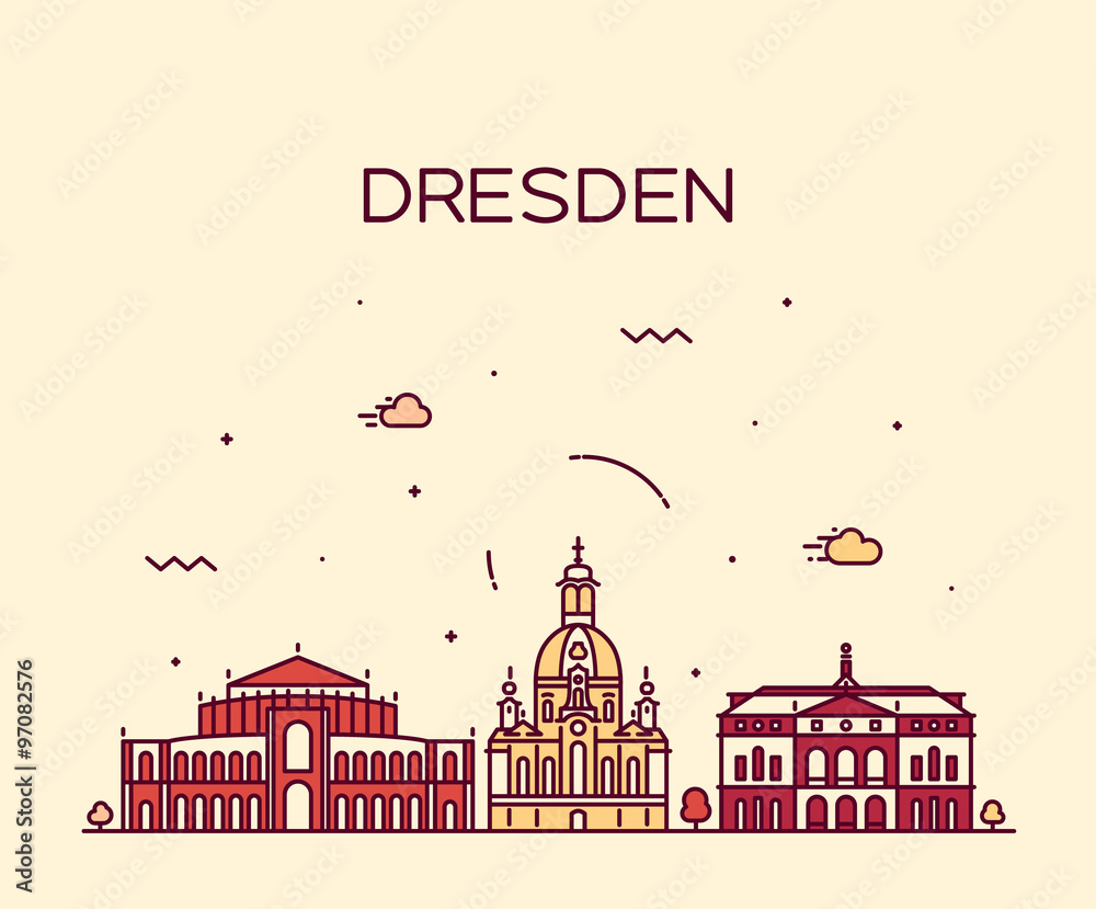 Dresden skyline vector illustration linear style
