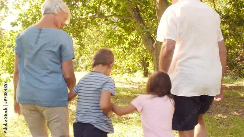 Grandparents walking in the countryside with their grandchildren Grandparents walking in the countryside with their grandchildren