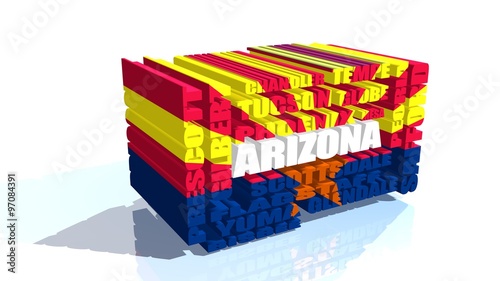 arizona state cities list textured by flag