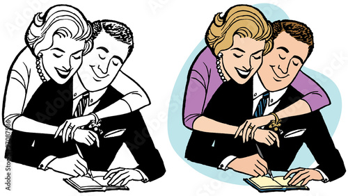 Couple balancing their checkbook