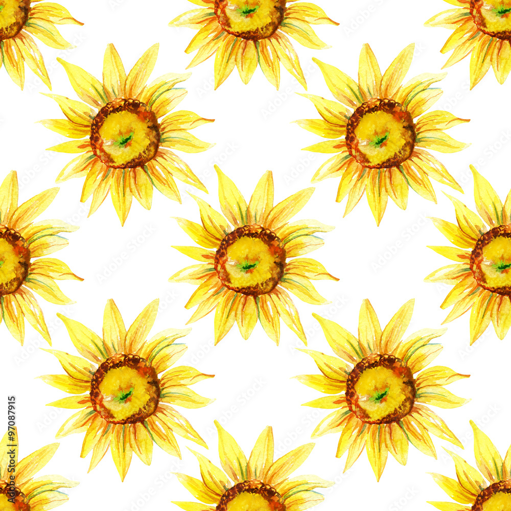 Watercolor seamless pattern with sunflowers Watercolor seamless pattern with sunflowers