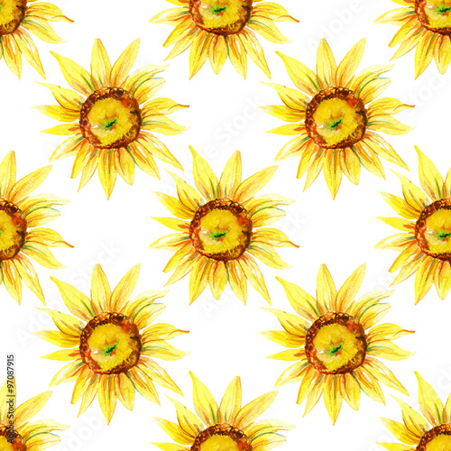 Fototapeta Naklejka Na Ścianę i Meble -  Watercolor seamless pattern with sunflowers