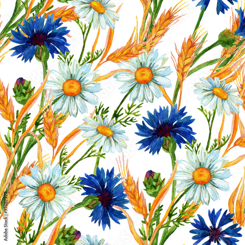 Watercolor meadow seamless pattern