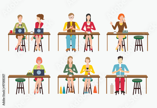 Group of customer enjoying coffee.