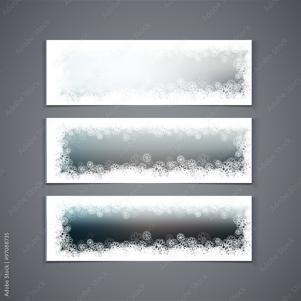 Winter banner set with snowing border