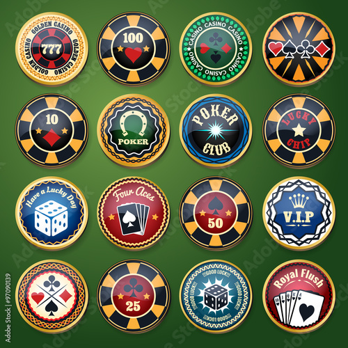 Casino and poker club color glossy vector labels set
