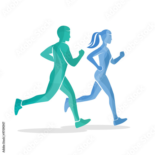 Running man and woman silhouettes