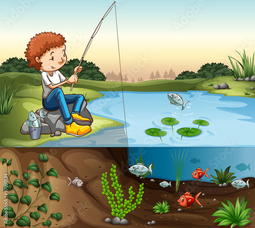 Boy fishing by the river