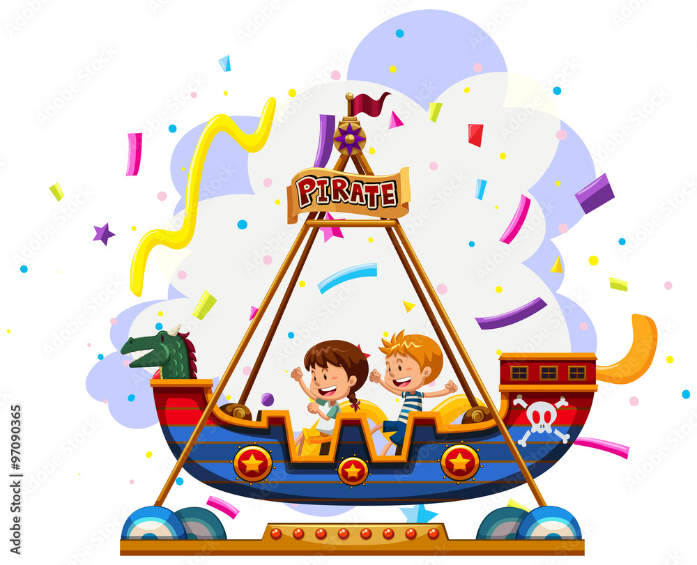 Fototapeta premium Children riding on viking