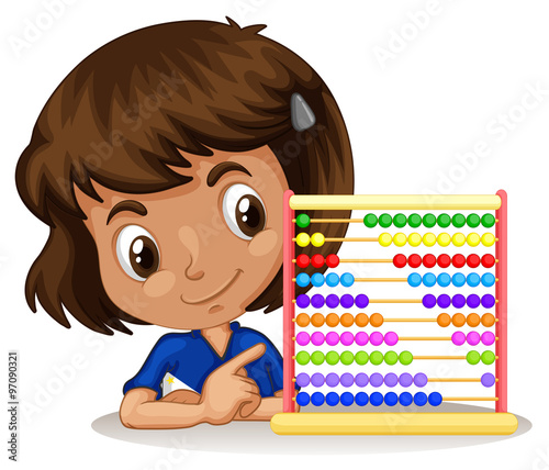 Little girl using abacus to count