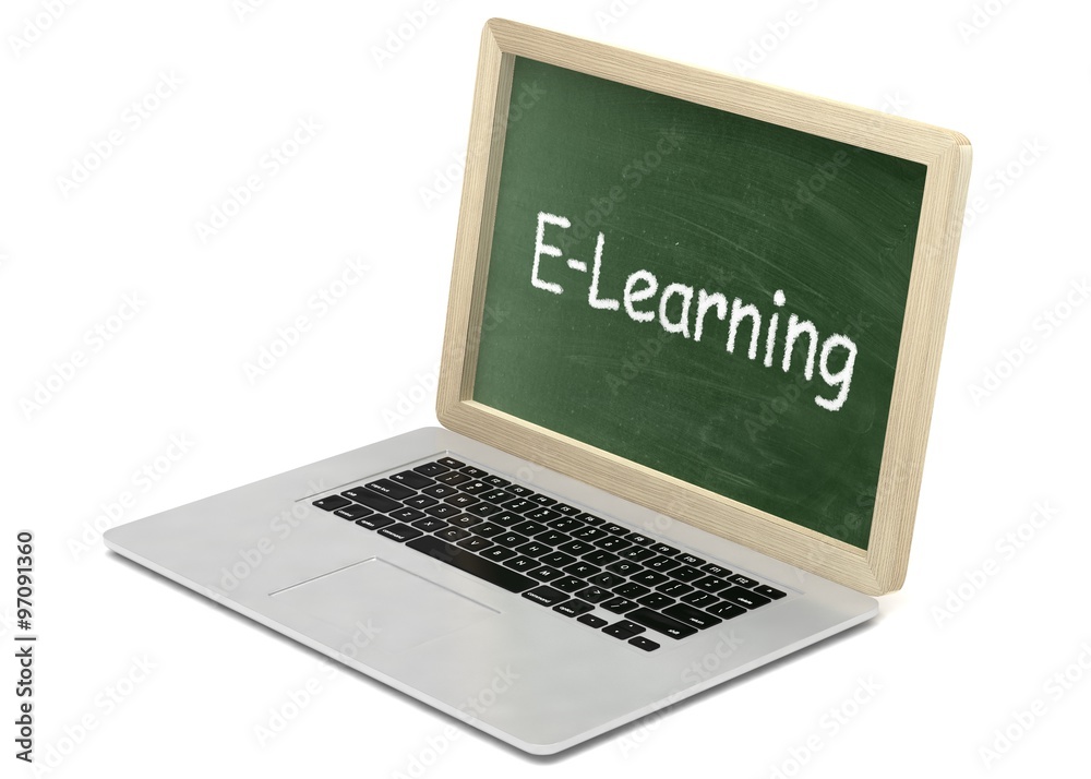 Laptop with chalkboard, e-learning, online education concept Laptop with chalkboard, e-learning, online education concept