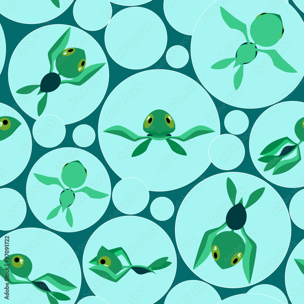 Fototapeta premium Seamless pattern with little baby sea turtles