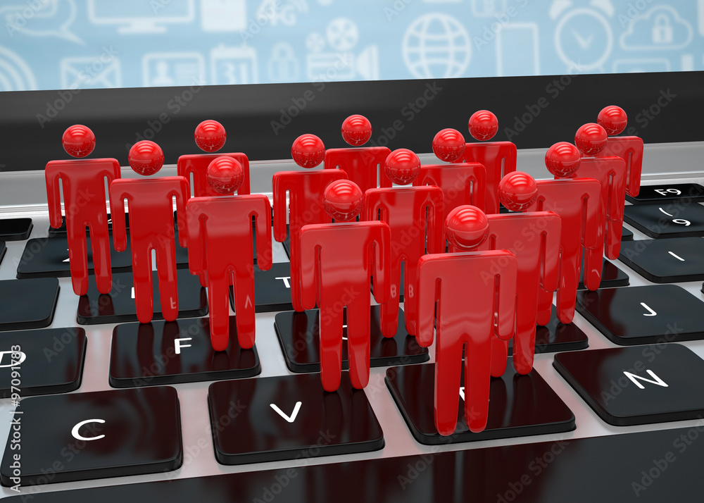 Fototapeta premium group of people figures on laptop, 3d render