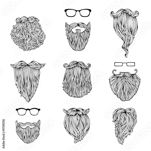 Vector set of hipster beards and eyeglasses.