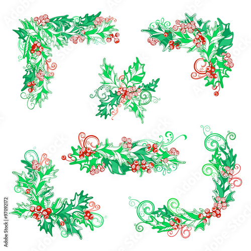 Vector set of holly berries design elements.