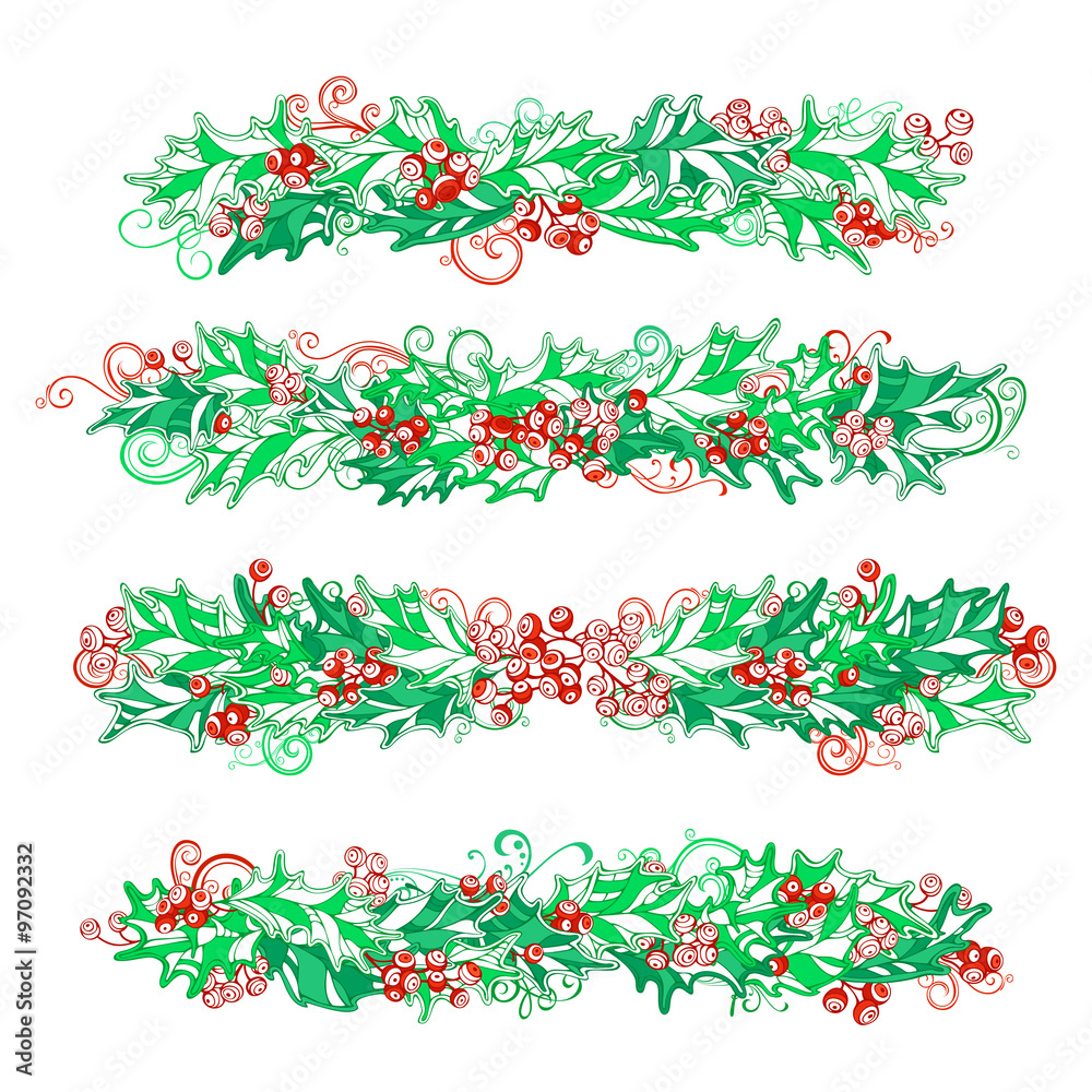 Set of holly berries page decorations and dividers. Set of holly berries page decorations and dividers.