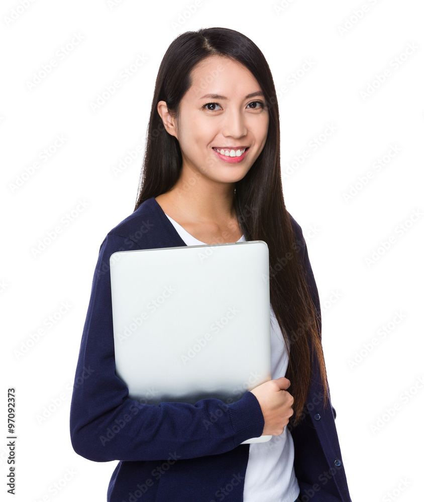 Asian young woman hold with laptop computer Asian young woman hold with laptop computer