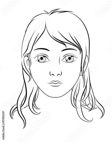 girl portrait sketch, black and white hand-drawn illustration like engraving