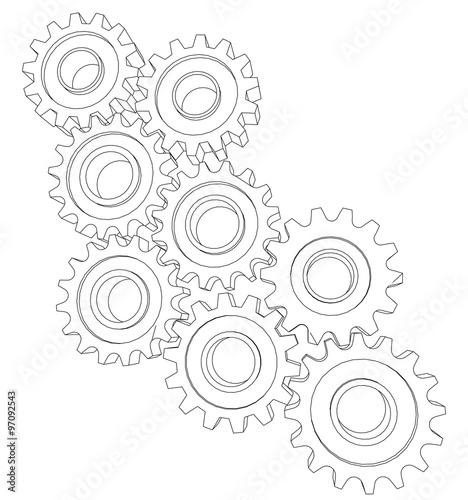 Vector Cog wheel gear mechanism close-up. White background