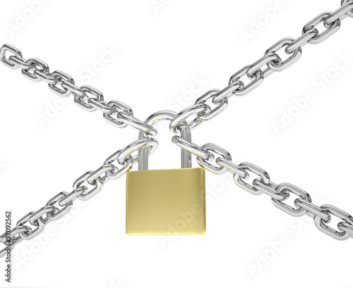 Padlock and chain isolated on white background