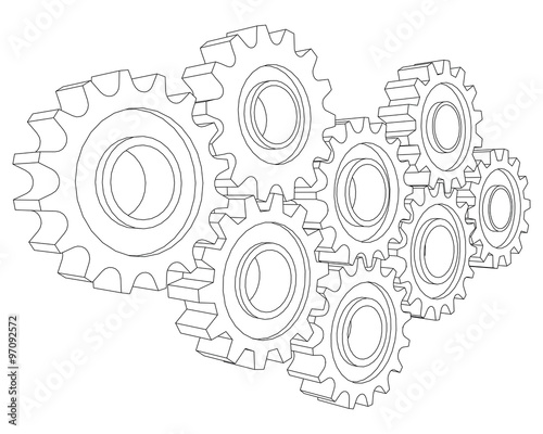 Vector Cog wheel gear mechanism close-up. White background