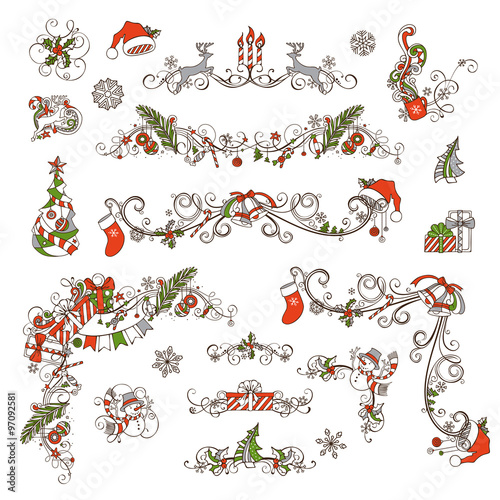Christmas page dividers and decorations isolated on white background.