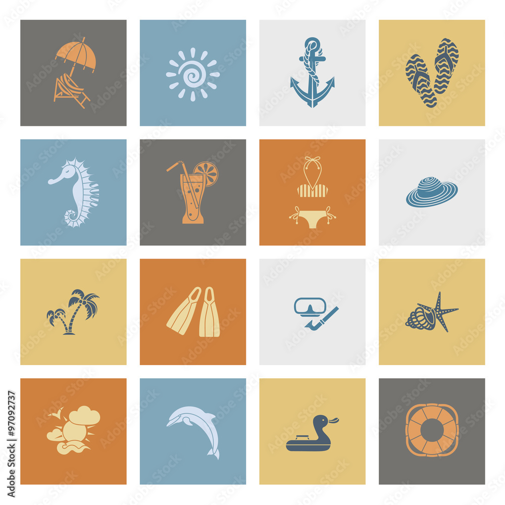 Summer and Beach Simple Flat Icons Summer and Beach Simple Flat Icons