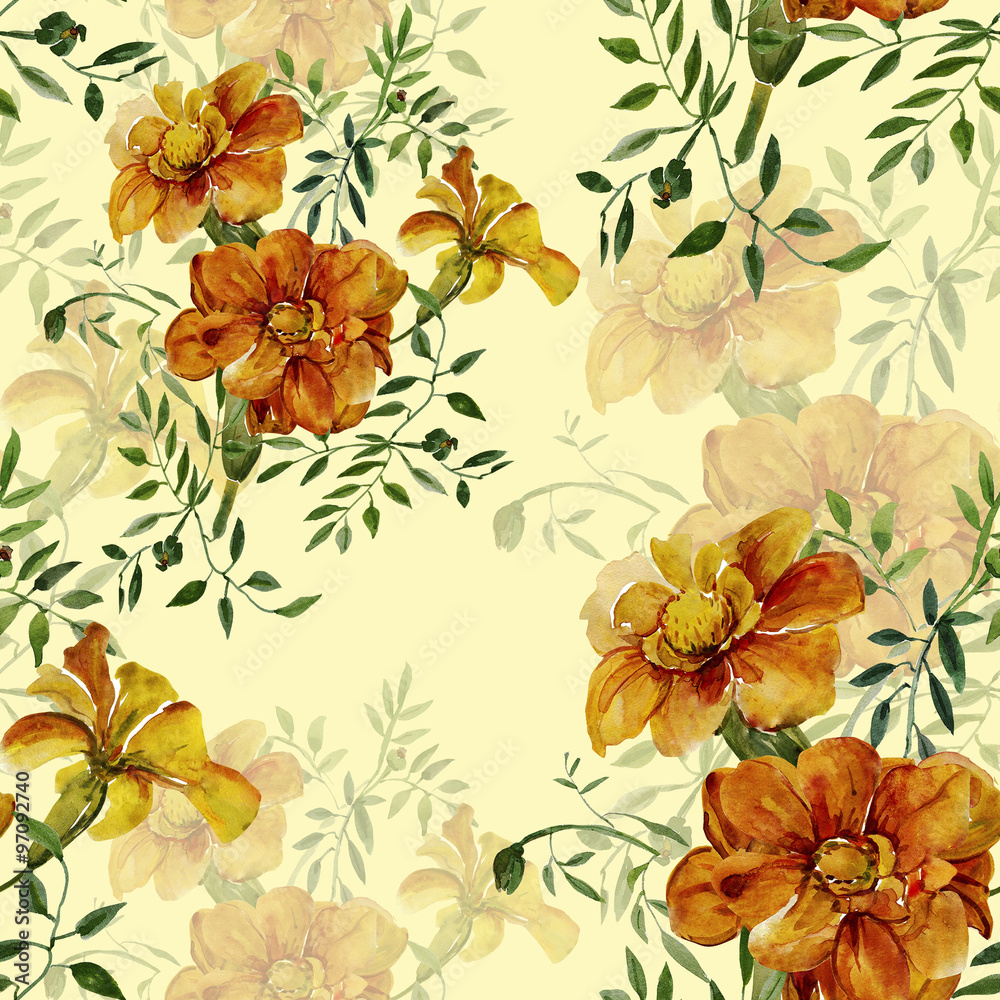 Obraz premium Watercolor illustration of flowers seamless pattern