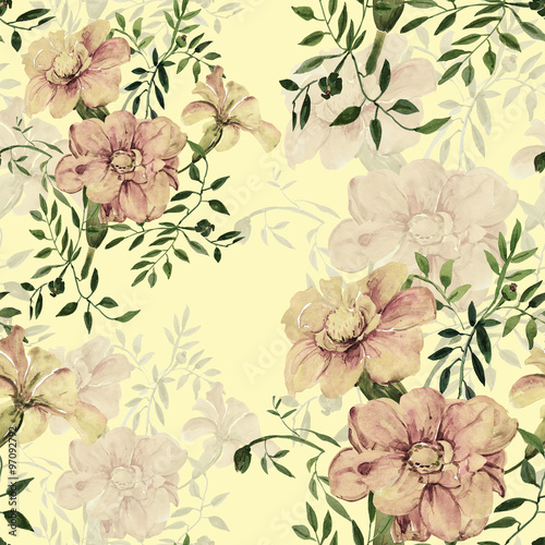 Wallpaper Mural Watercolor illustration of  flowers  seamless pattern Torontodigital.ca