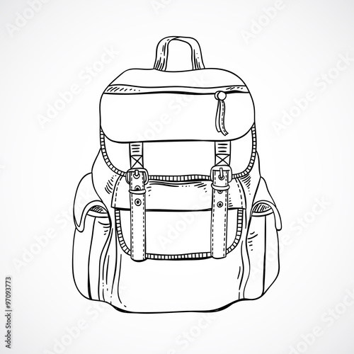 Hand drawn sketch backpack vector illustration
