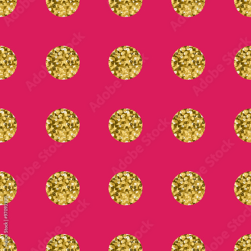 Pattern polka dot gold  on pink background.
