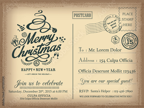 Vintage Christmas and Happy New year holiday postcard background