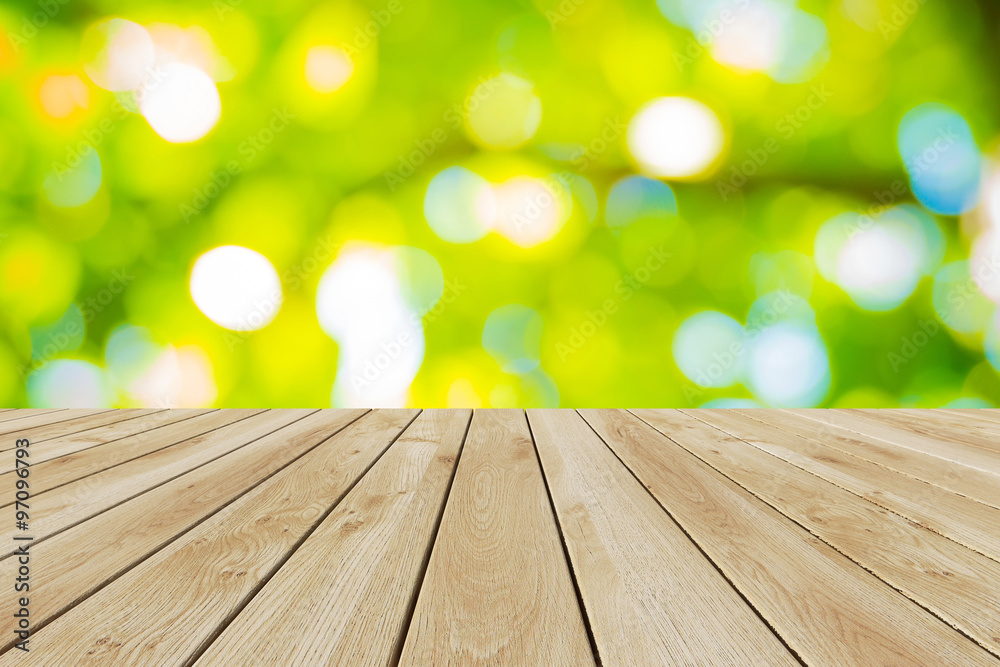 Perspective wood and bokeh light background Perspective wood and bokeh light background