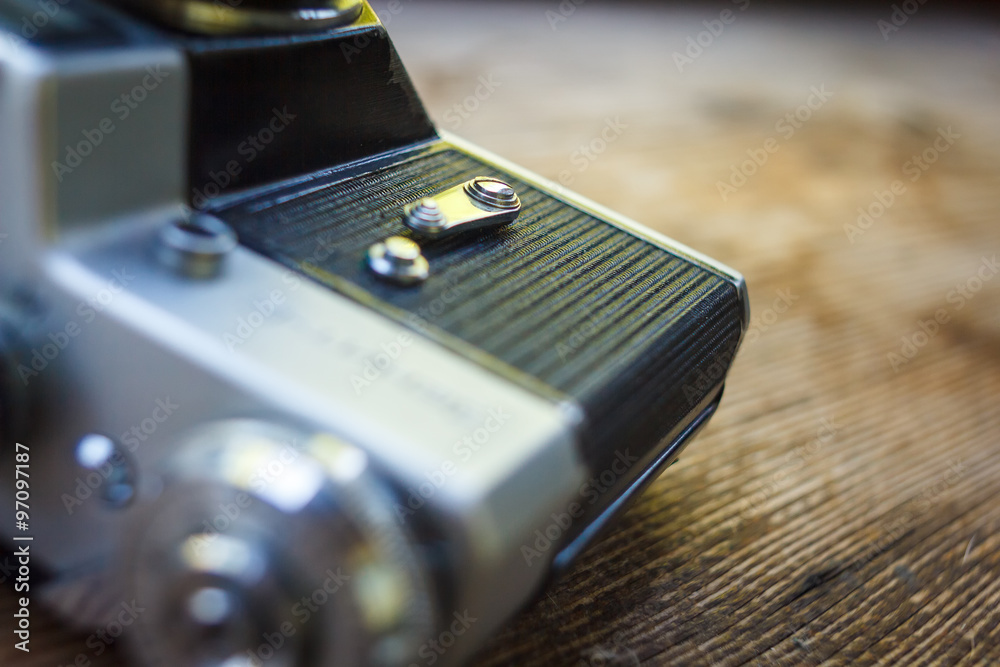 The old camera. Close-up. The mechanical timer The old camera. Close-up. The mechanical timer