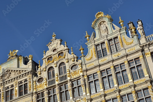 Restored buildings of guild houses on Grand Place in Brussels, Belgium