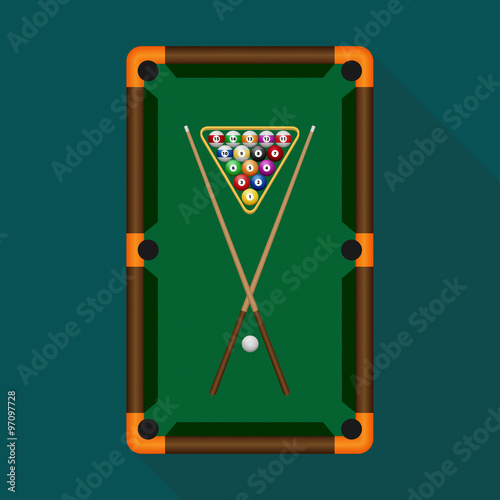 Pool table with balls. Vector illustration.