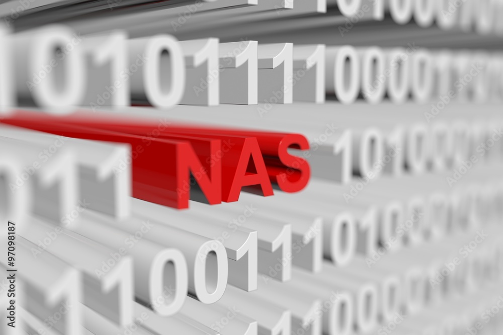 NAS is represented as a binary code with blurred background