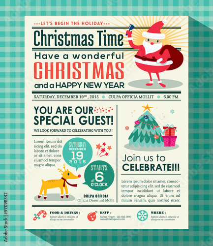 Christmas party poster invite background in newspaper style