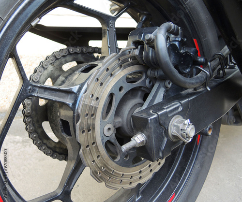 motorcycle back wheel and brake disc