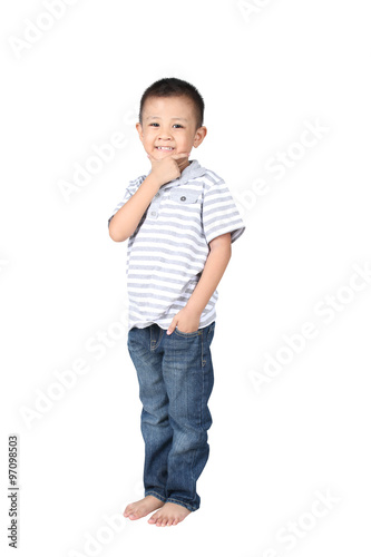 Happy little boy standing , isolated on white background Stock Photo |  Adobe Stock