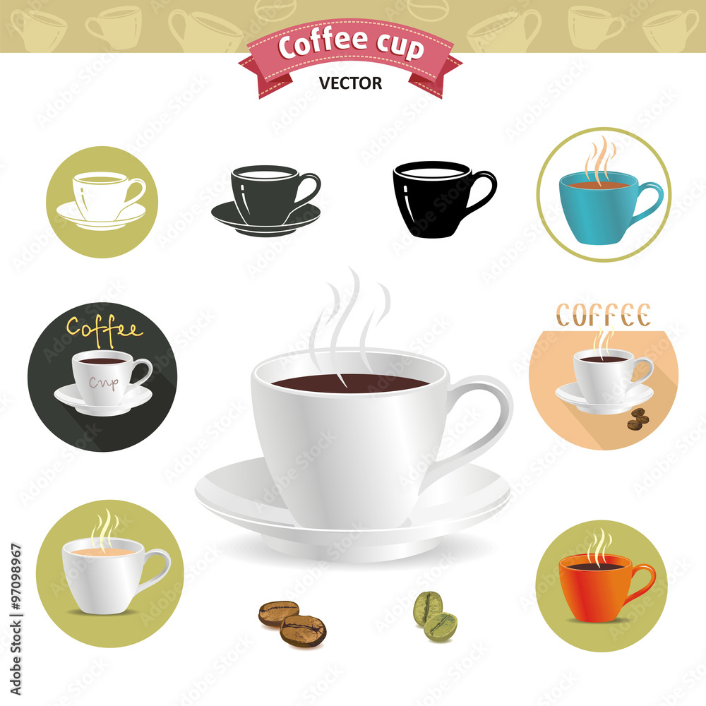 Coffee and tea cups for fast food or restaurant design. Coffee and tea cups for fast food or restaurant design.