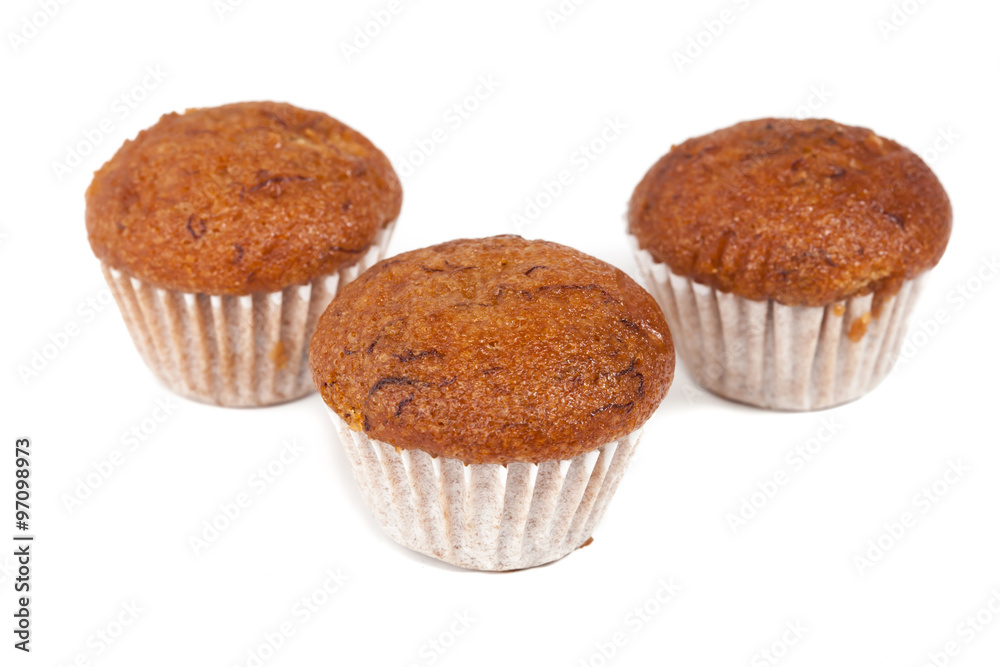 Banana cup cake isolated on white background Banana cup cake isolated on white background