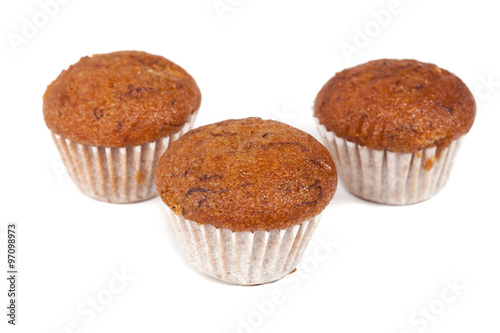 Banana cup cake isolated on white background