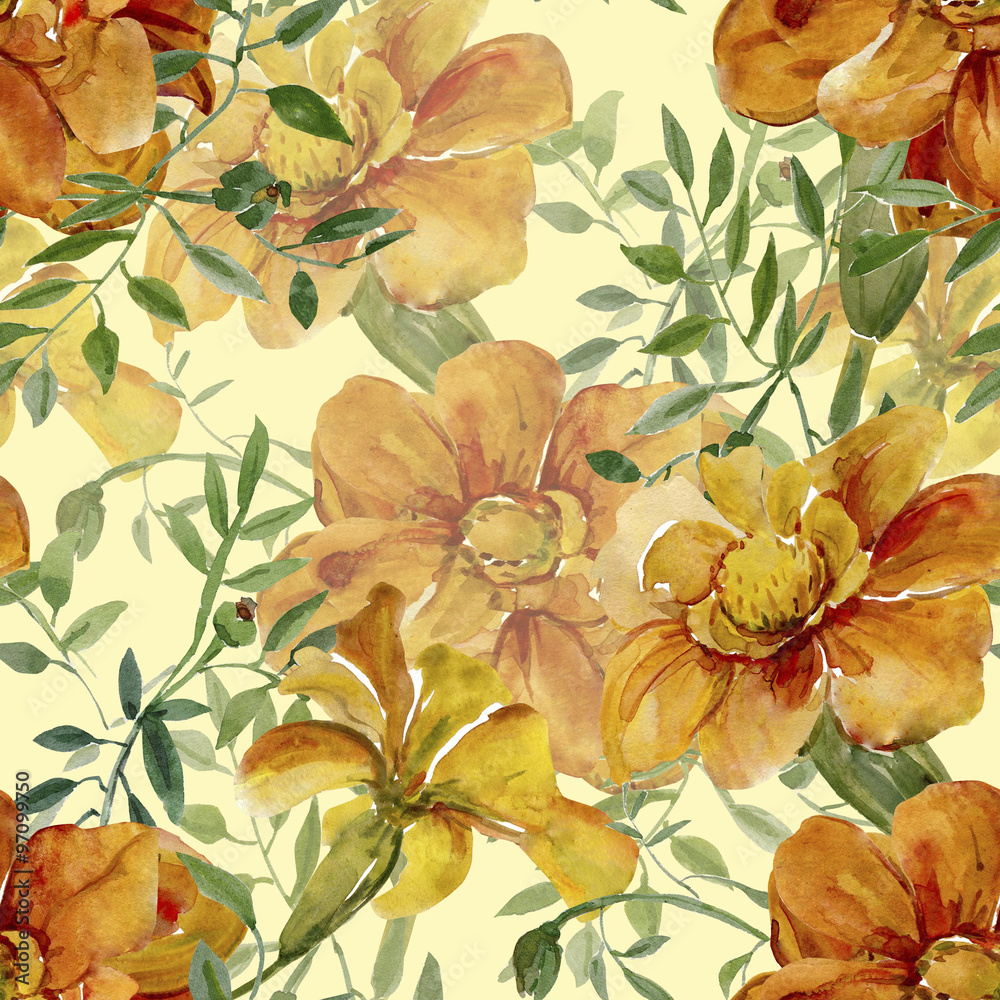  Watercolor illustration of flowers seamless pattern