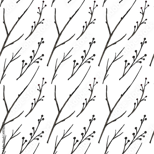 Fototapeta Naklejka Na Ścianę i Meble -  Vector seamless pattern with Hand drawn tree branches