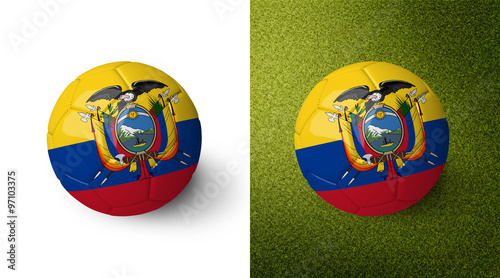 3d realistic soccer ball with the flag of Ecuador on it isolated on white background and on green soccer field. See whole set for other countries.